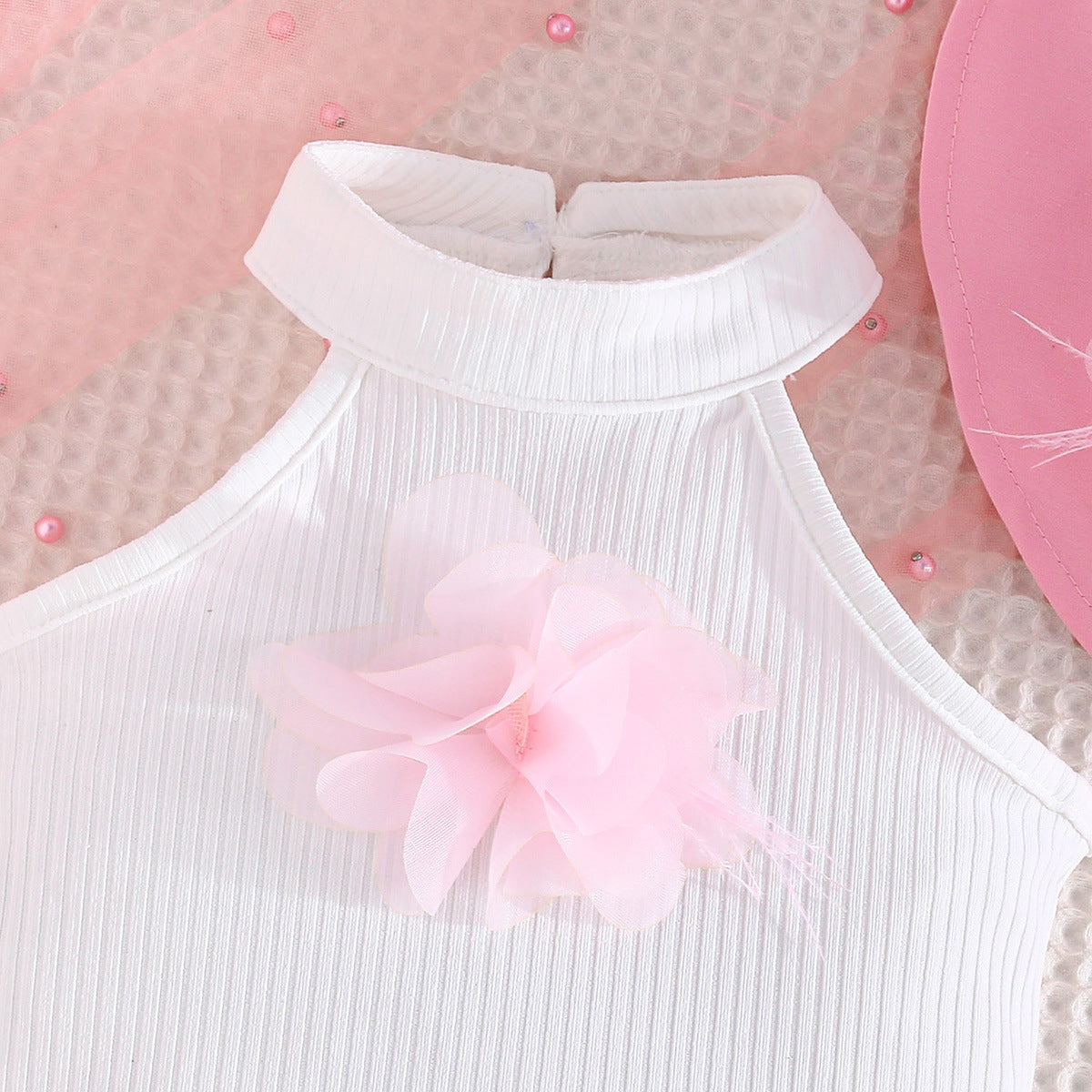 Girls Embellished Sleeveless Top With Skirt