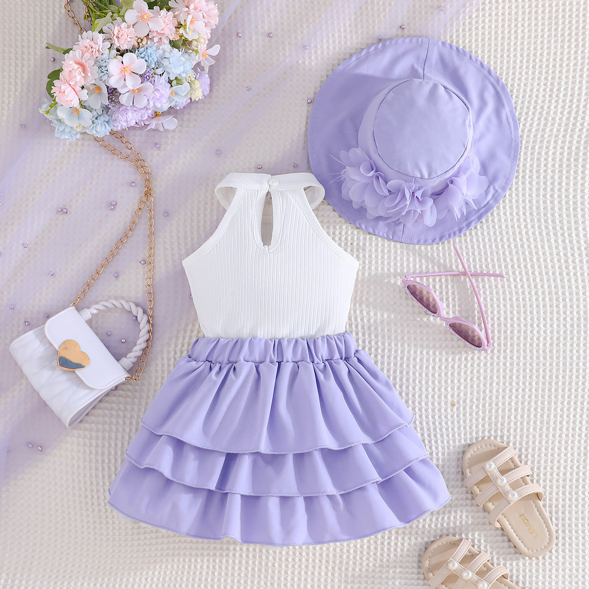 Girls Halter Neck Sleeveless Top With Skirt