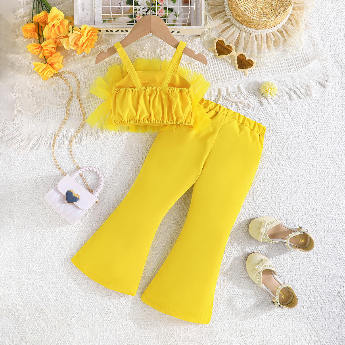 Girls Sleeveless Shoulder Straps Top With Palazzos