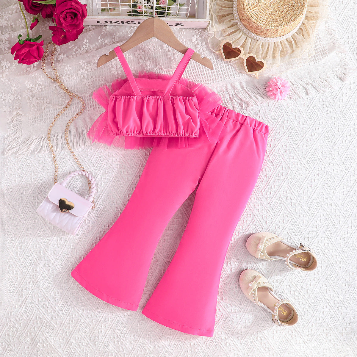 Girls Sleeveless Shoulder Straps Top With Palazzos