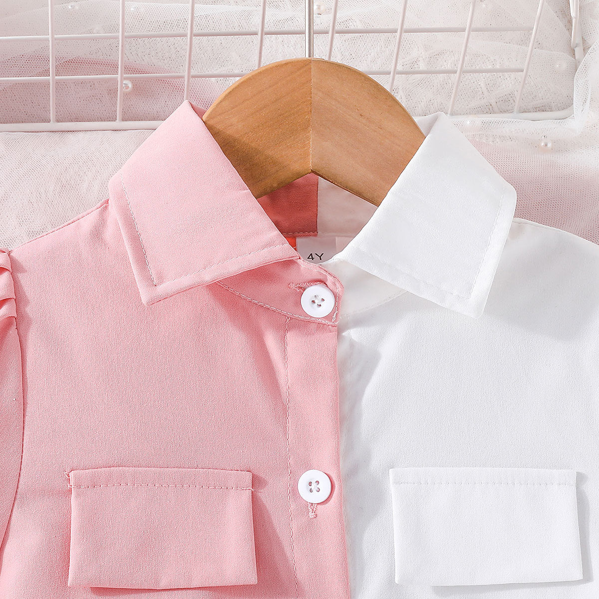 Girls Colourblocked Puff Sleeves Shirt Dress