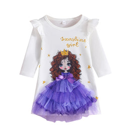 Girls Graphic Printed Round Neck Long Sleeves T-shirt Dress
