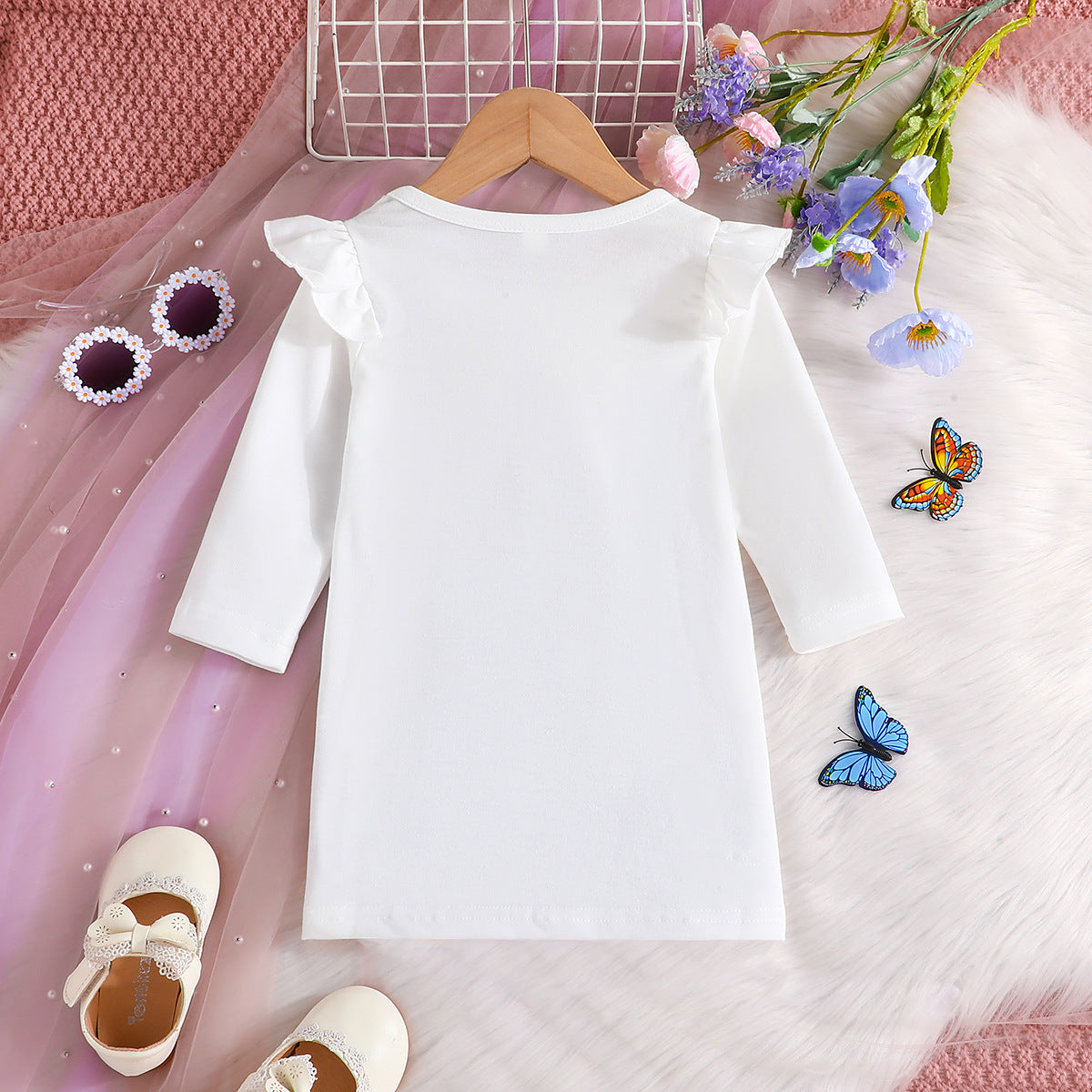 Girls Graphic Printed Round Neck Long Sleeves T-shirt Dress