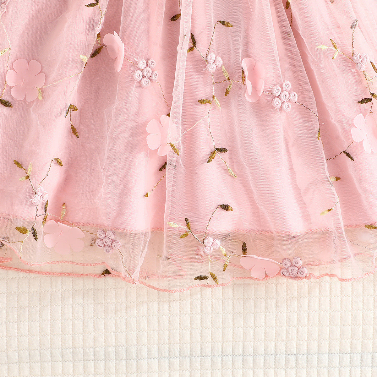 Girls Embellished Shoulder Straps Net Knee Length Fit & Flare Dress