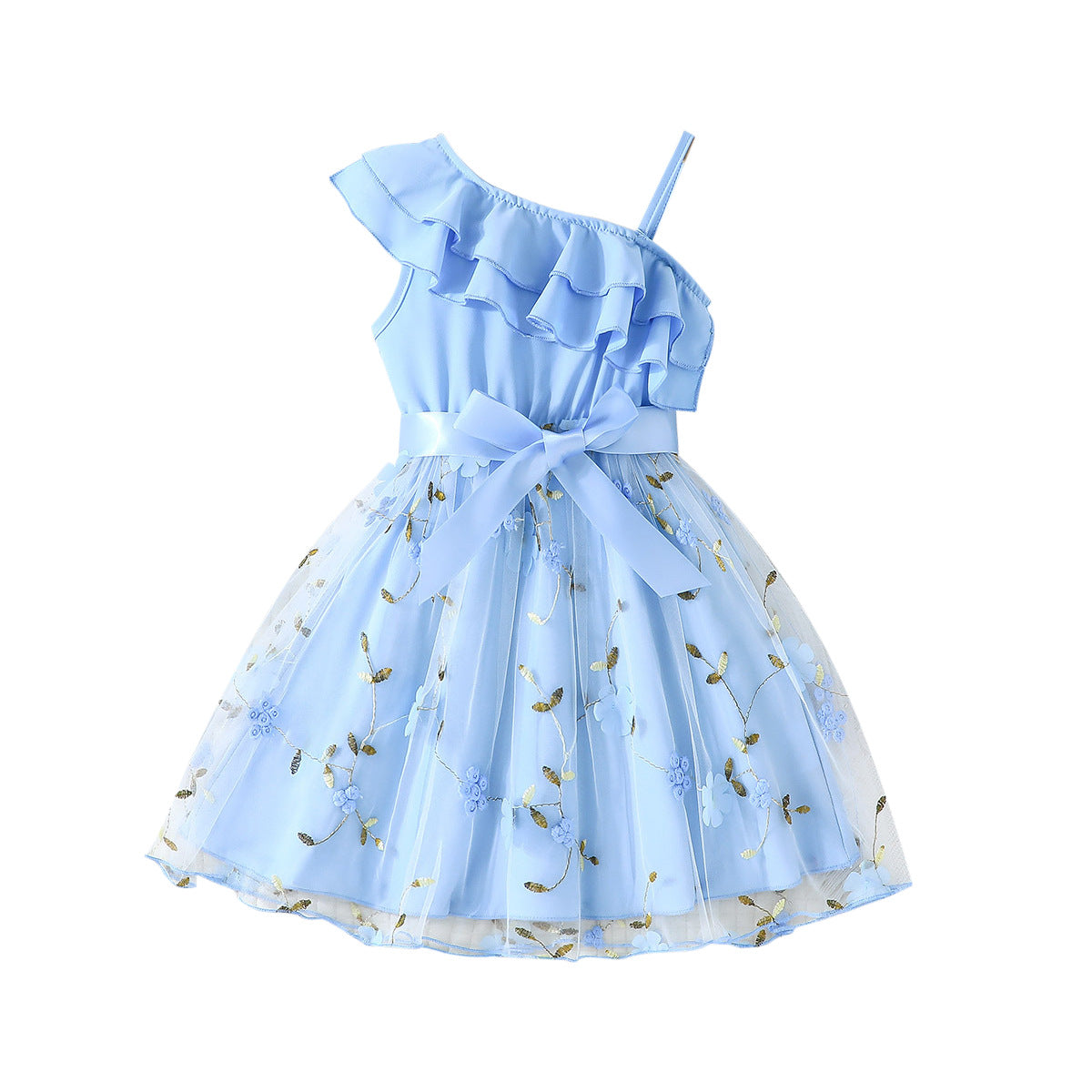 Striped Ruffled Net Fit & Flare Dress