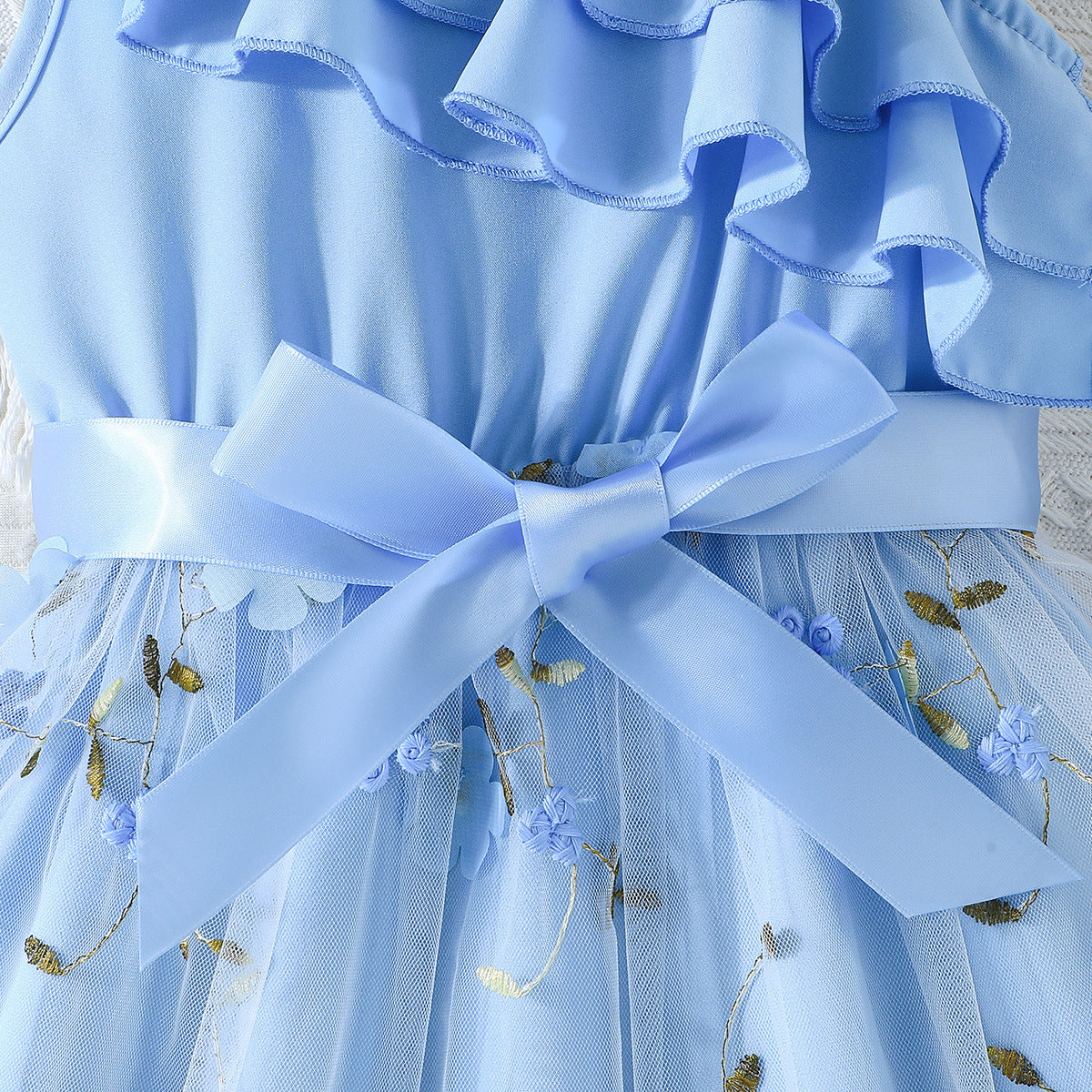 Striped Ruffled Net Fit & Flare Dress