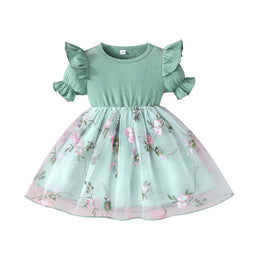 Girl Floral Embroidered  Fit and Flare Mini Dress