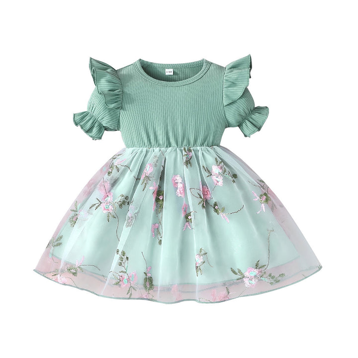 Girl Floral Embroidered  Fit and Flare Mini Dress