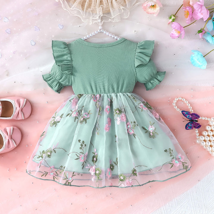 Girl Floral Embroidered  Fit and Flare Mini Dress