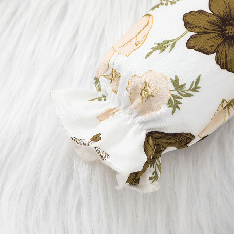 Brown Girls Floral Printed Top With Trousers