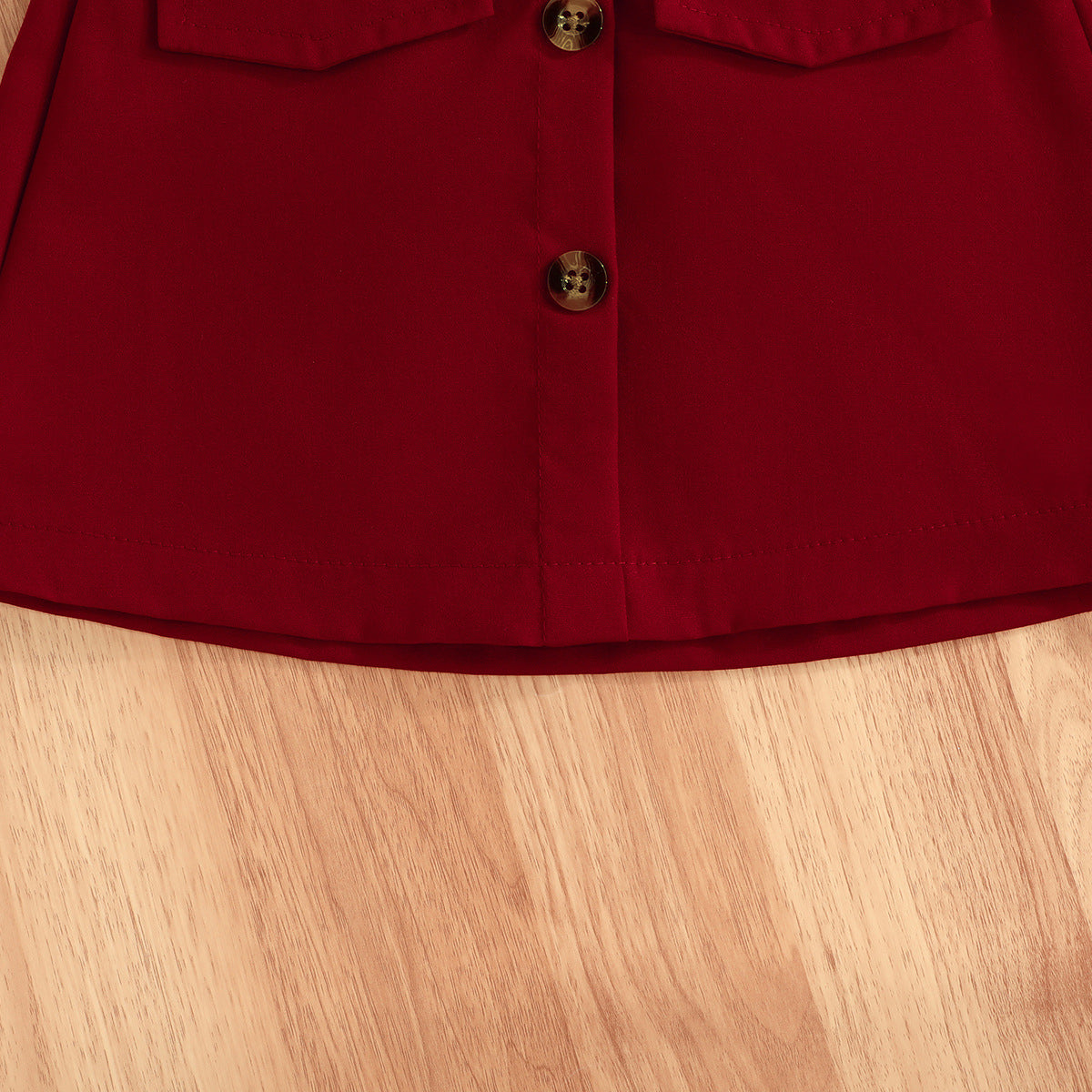 Girls Red & White Square Neck Printed Top with Skirt