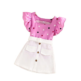 Girls Pink & White Printed Top with Skirt