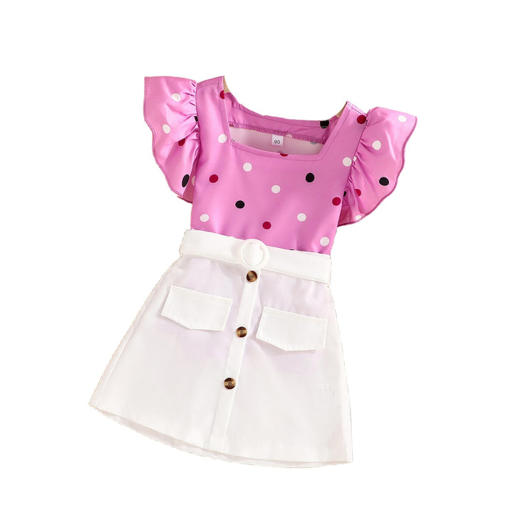 Girls Pink & White Printed Top with Skirt