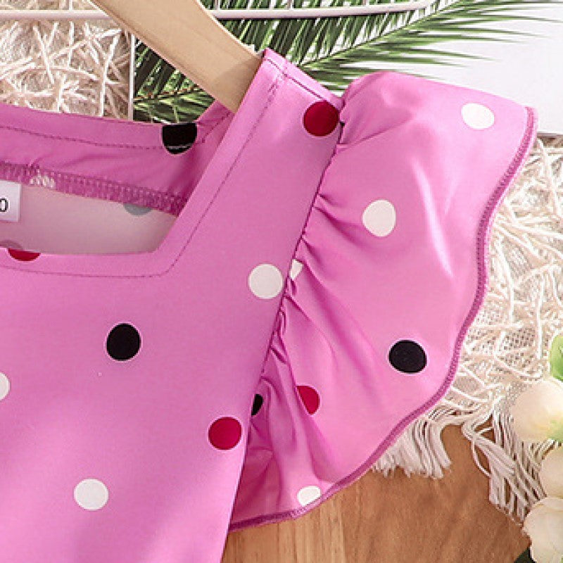 Girls Pink & White Printed Top with Skirt