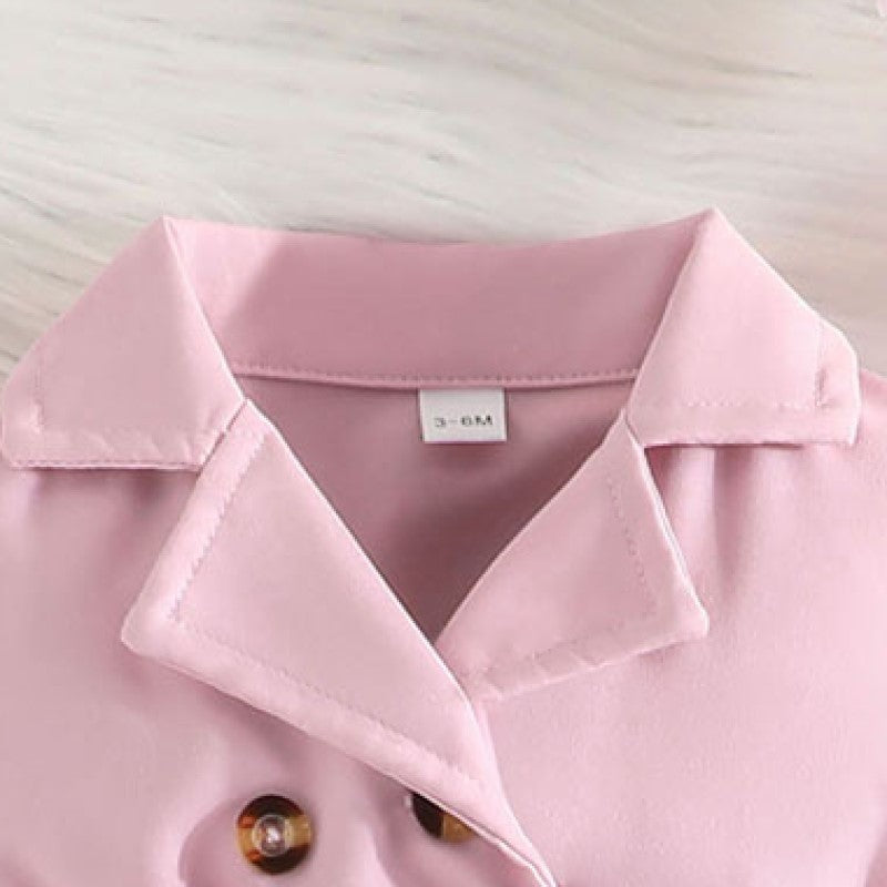 Pink Girls Butterfly Applique Lapel Collar Fit & Flare Dress