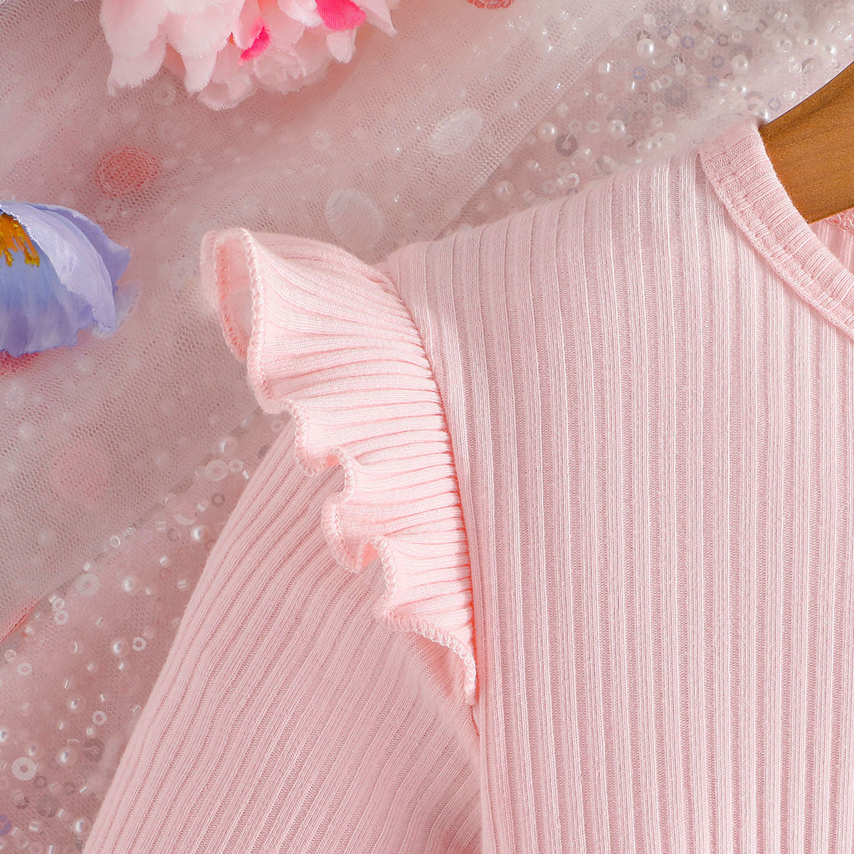Pink Girls Conversational Printed Ruffles & Bow Detail Fit & Flare Dress