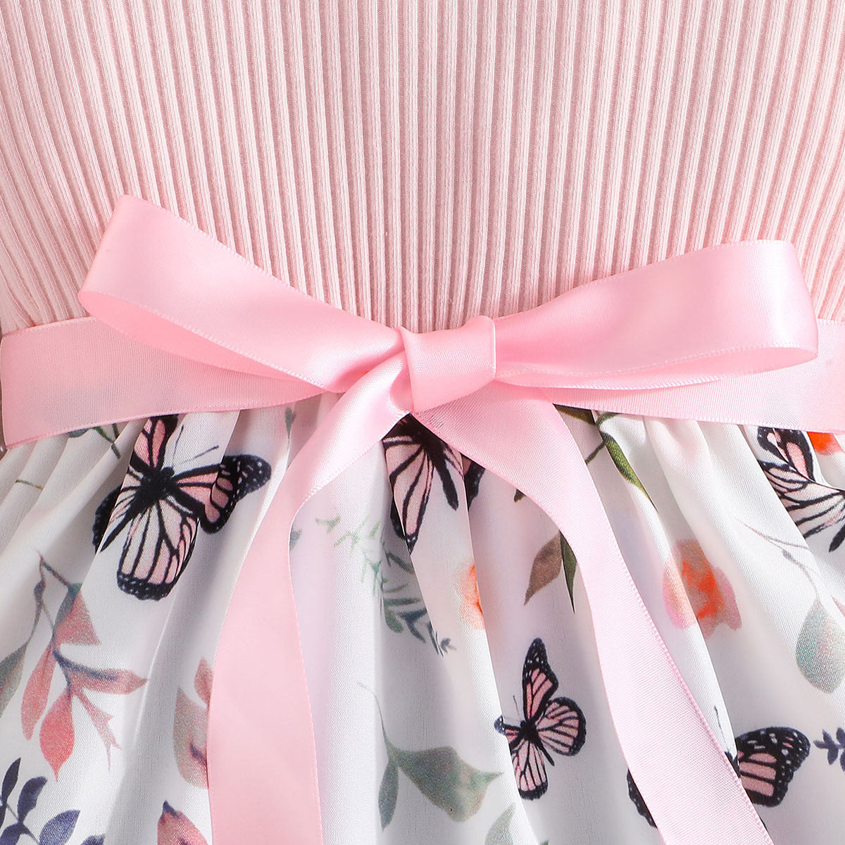 Pink Girls Conversational Printed Ruffles & Bow Detail Fit & Flare Dress