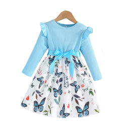 Girls Floral Printed Ruffles Fit & Flare Dress