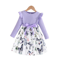 Girls Purple Floral Printed Fit & Flare Dress