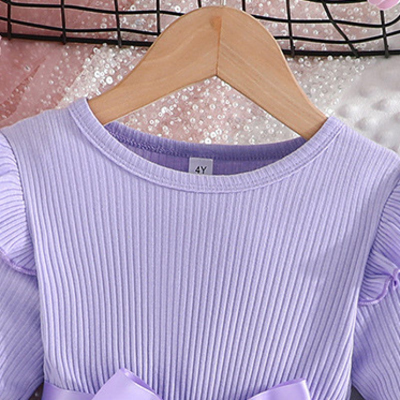 Girls Purple Floral Printed Fit & Flare Dress