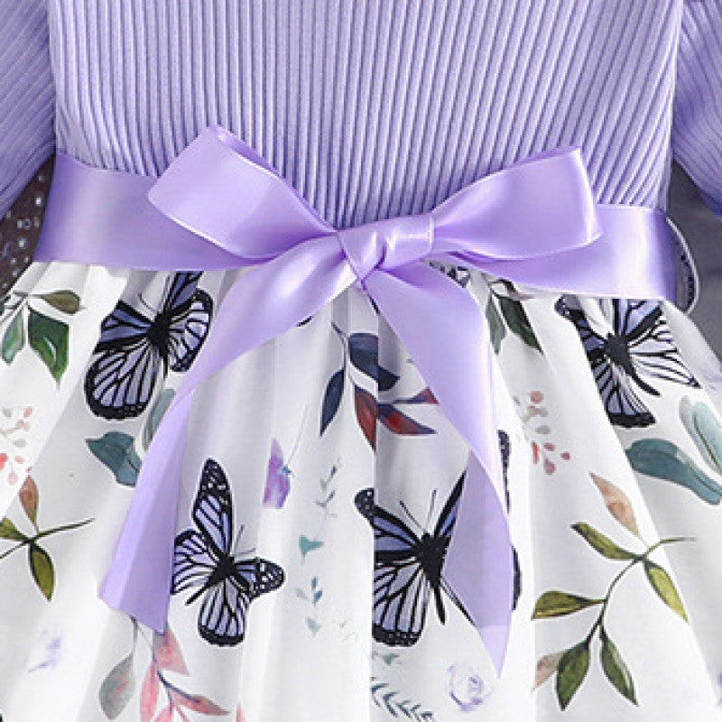Girls Purple Floral Printed Fit & Flare Dress