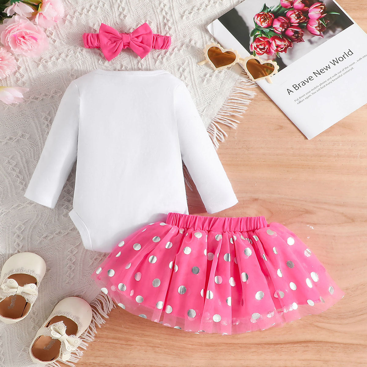 Infants Girls Pink Printed Pure Cotton Top with Skirt