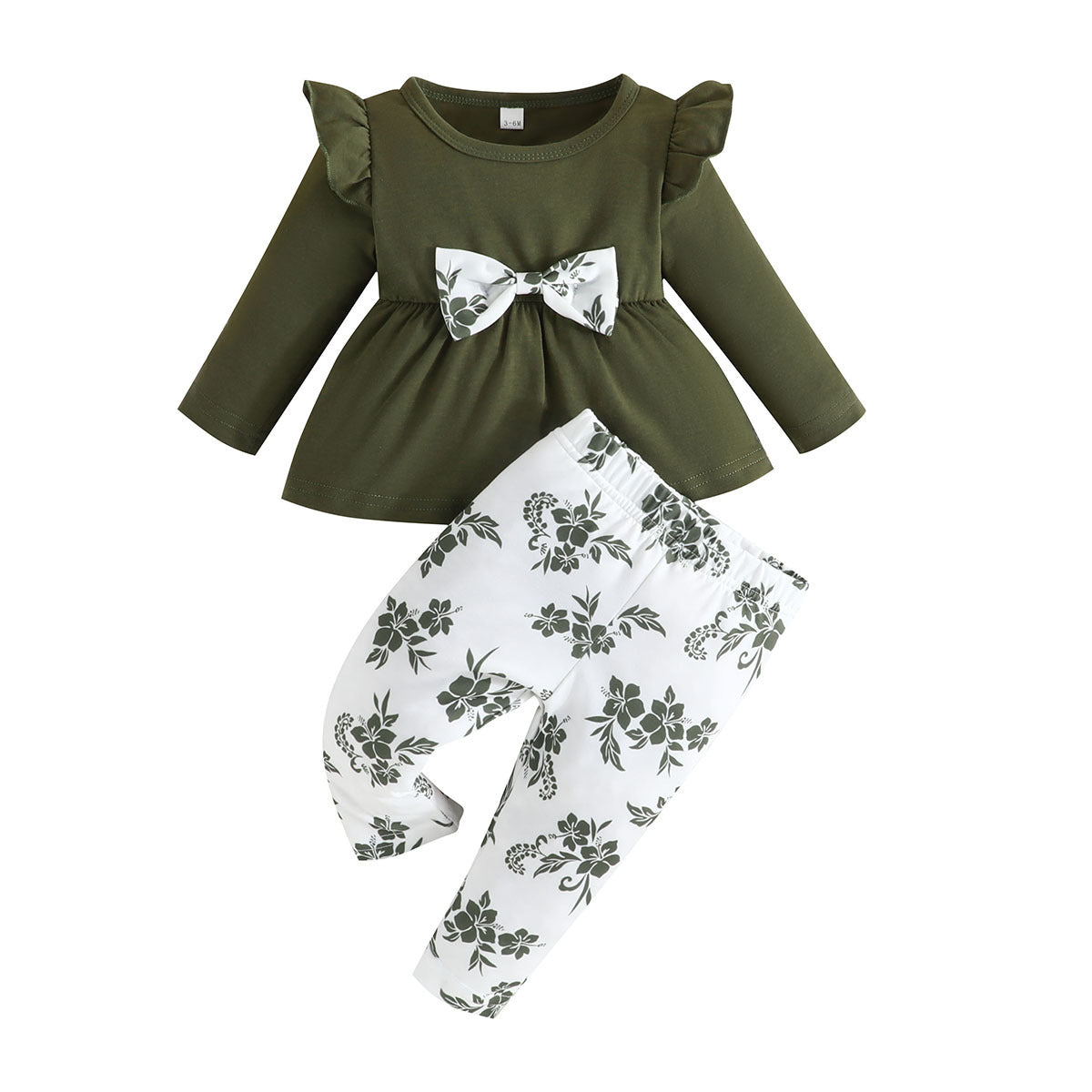 Infants Green & White Floral Printed Pure Cotton Top With Trousers