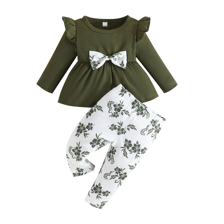 Infants Green & White Floral Printed Pure Cotton Top With Trousers