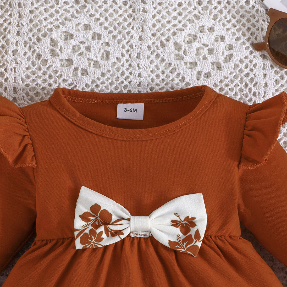 Infants Girls Brown & White Round Neck Pure Cotton Top with Trousers