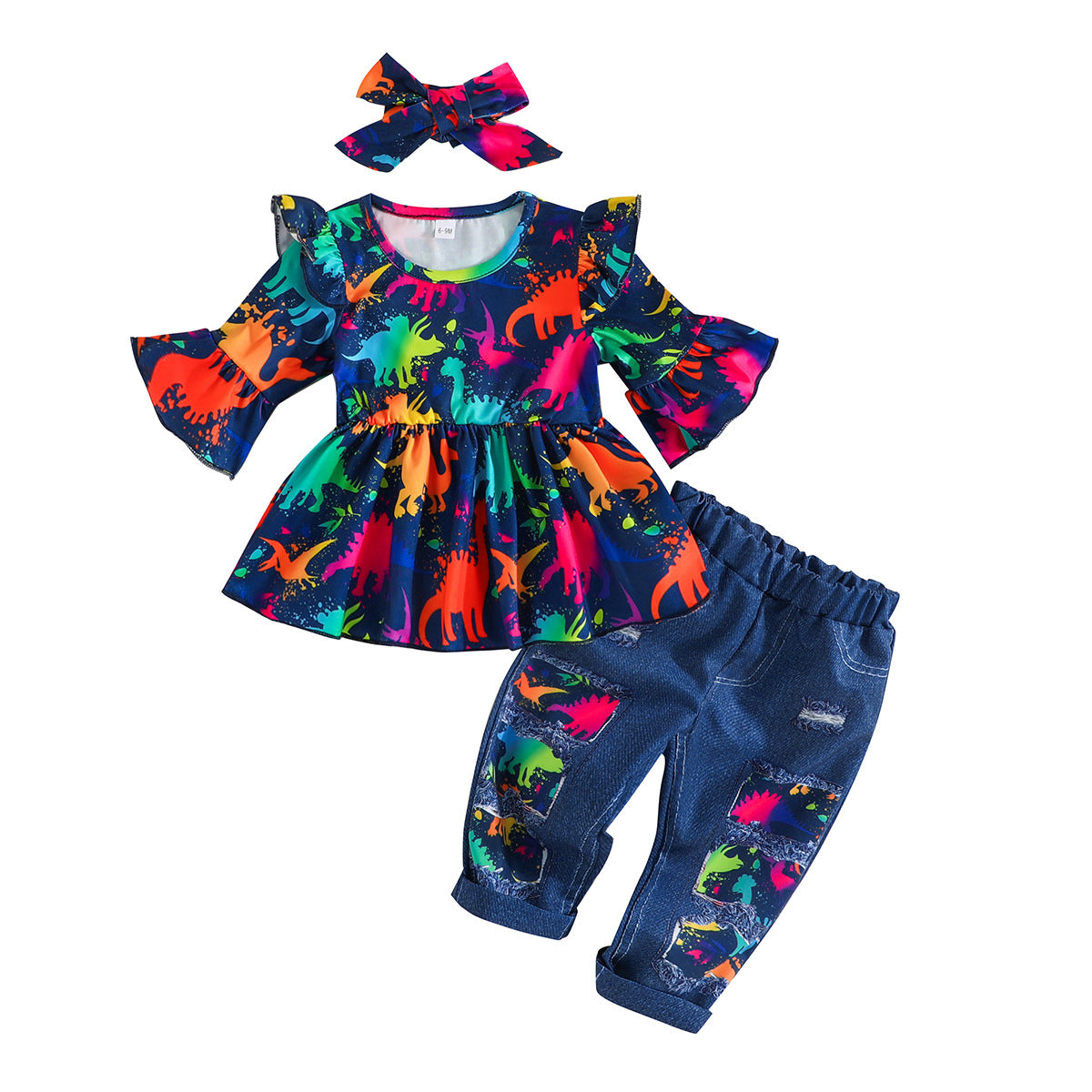 Navy Blue Girls Printed Top with Pyjamas