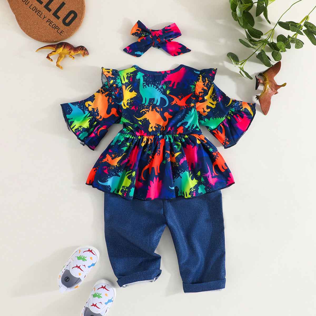 Navy Blue Girls Printed Top with Pyjamas
