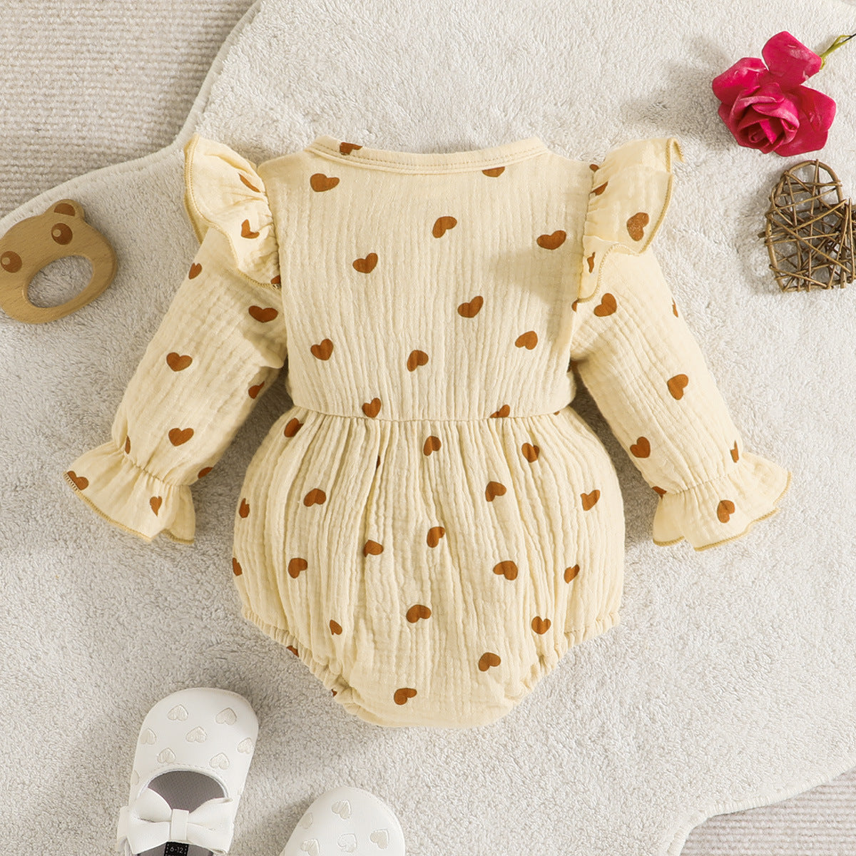 Infant Girls Beige Printed Cotton Bodysuit