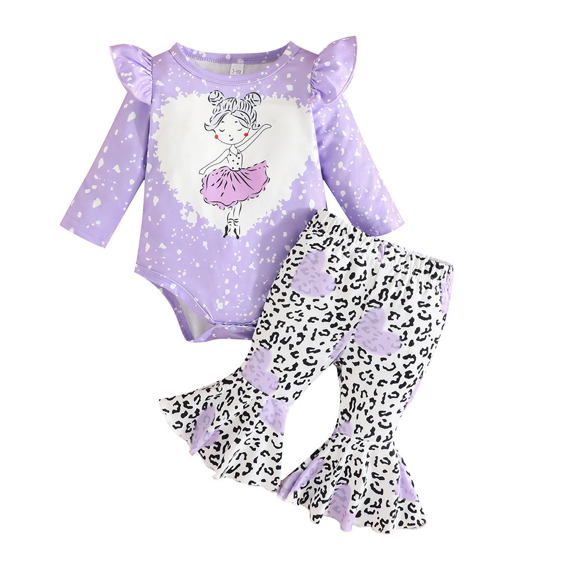 Lavender Girls Printed Bodysuit With Palazzos