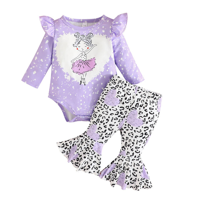Lavender Girls Printed Bodysuit With Palazzos