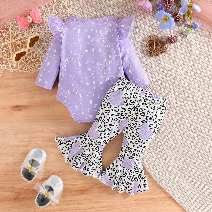 Lavender Girls Printed Bodysuit With Palazzos