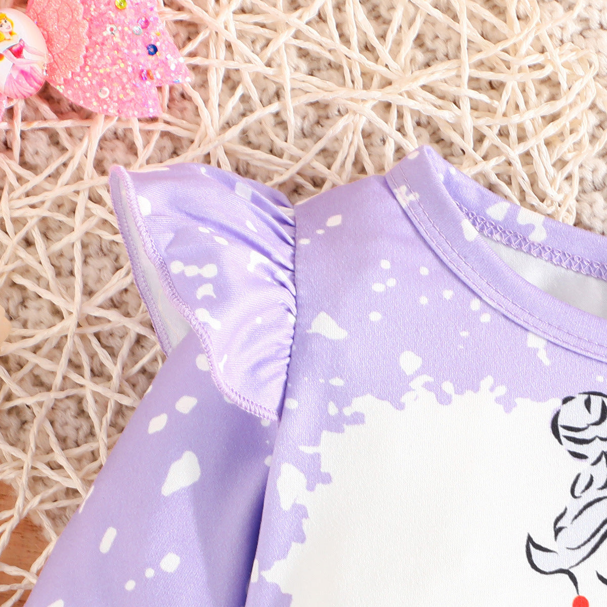 Lavender Girls Printed Bodysuit With Palazzos