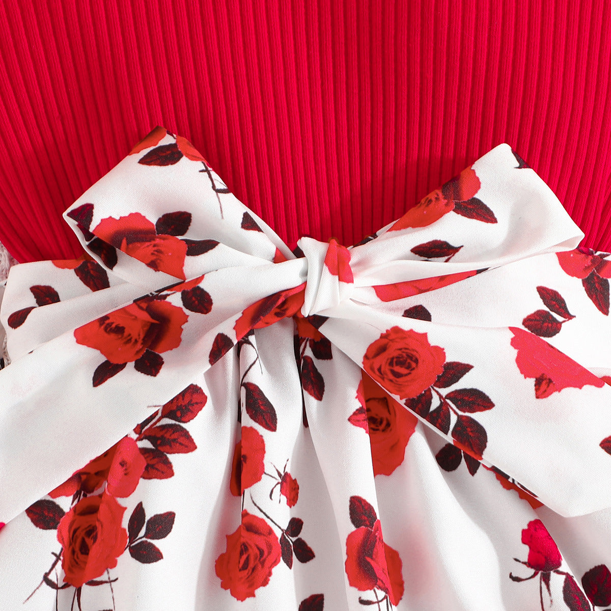 Infant Girls Red Floral Printed Flutter Sleeves Fit & Flare Dress