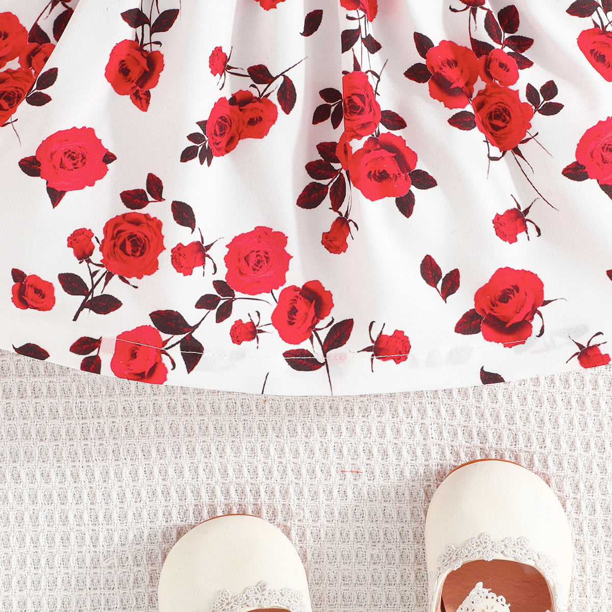 Infant Girls Red Floral Printed Flutter Sleeves Fit & Flare Dress