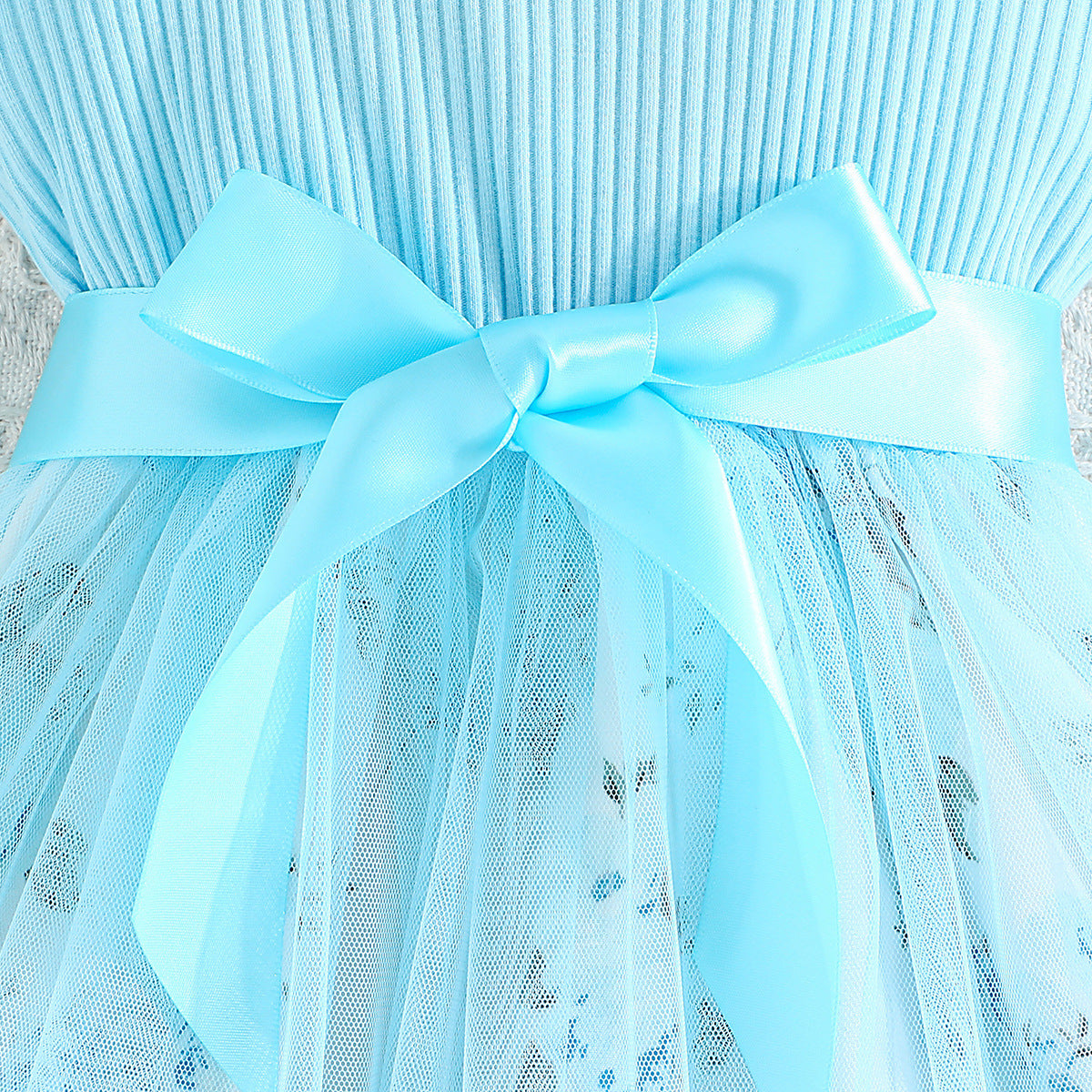 Girls Blue Floral Printed Flutter Sleeves Gathered Cotton Fit & Flare Dress