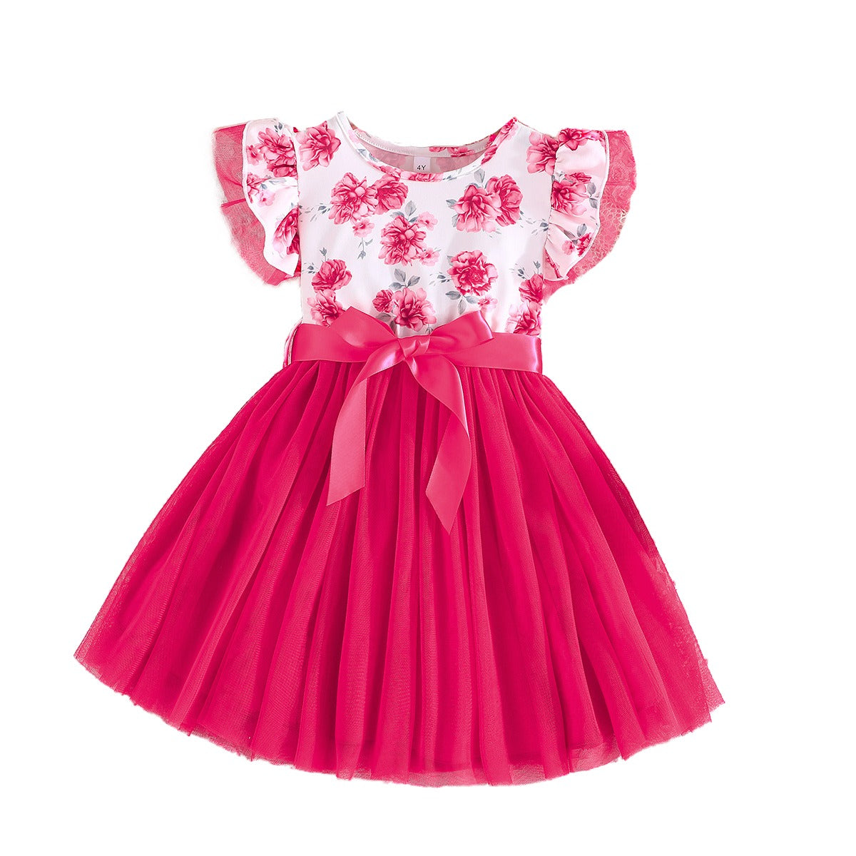Floral Printed Flutter Sleeve Semi Sheer Fit & Flare Dress