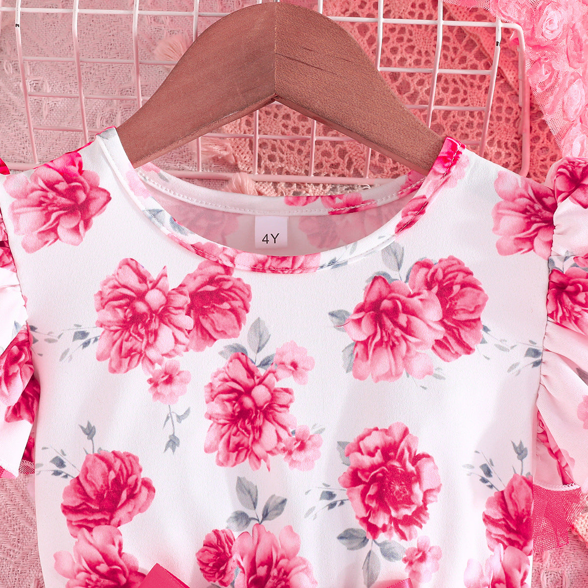 Floral Printed Flutter Sleeve Semi Sheer Fit & Flare Dress