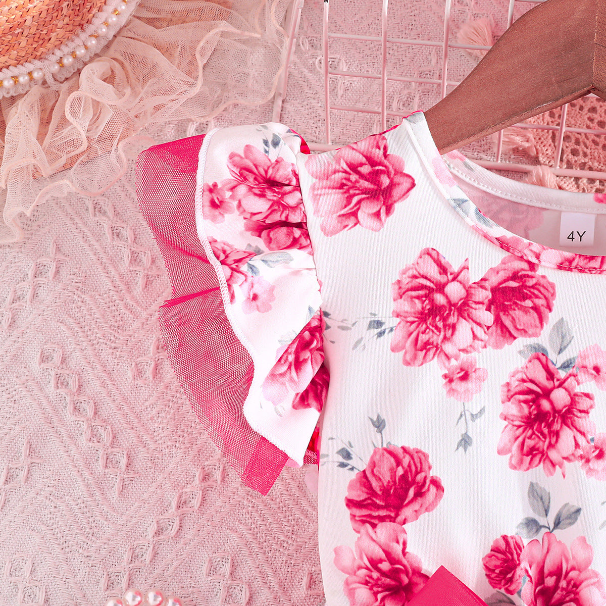 Floral Printed Flutter Sleeve Semi Sheer Fit & Flare Dress