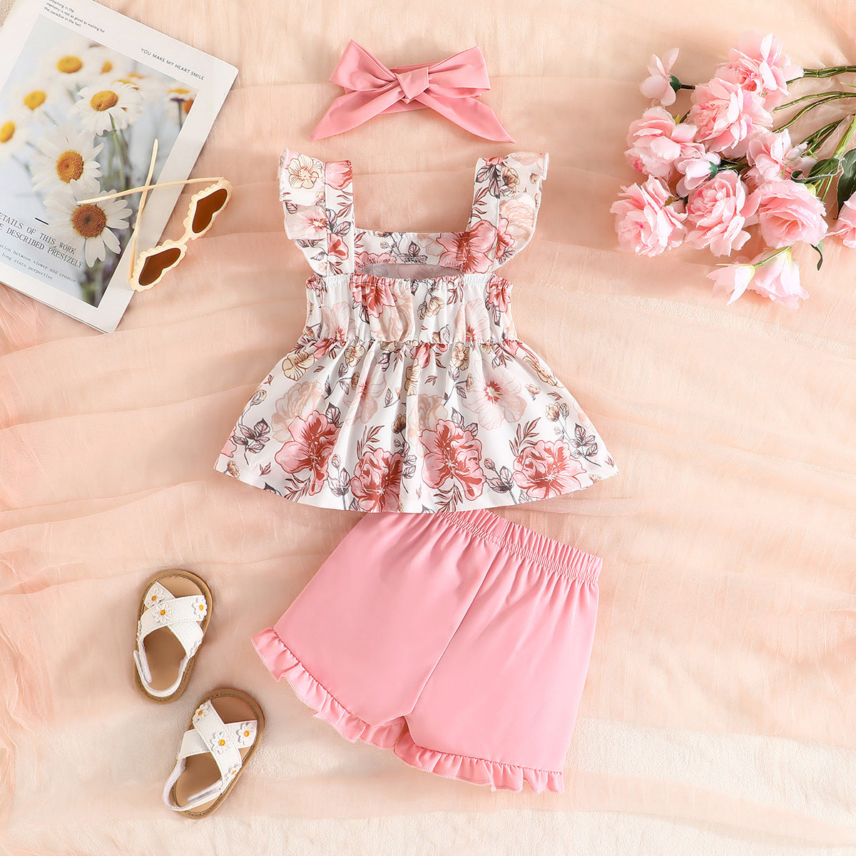Girls Floral Printed Top with Shorts