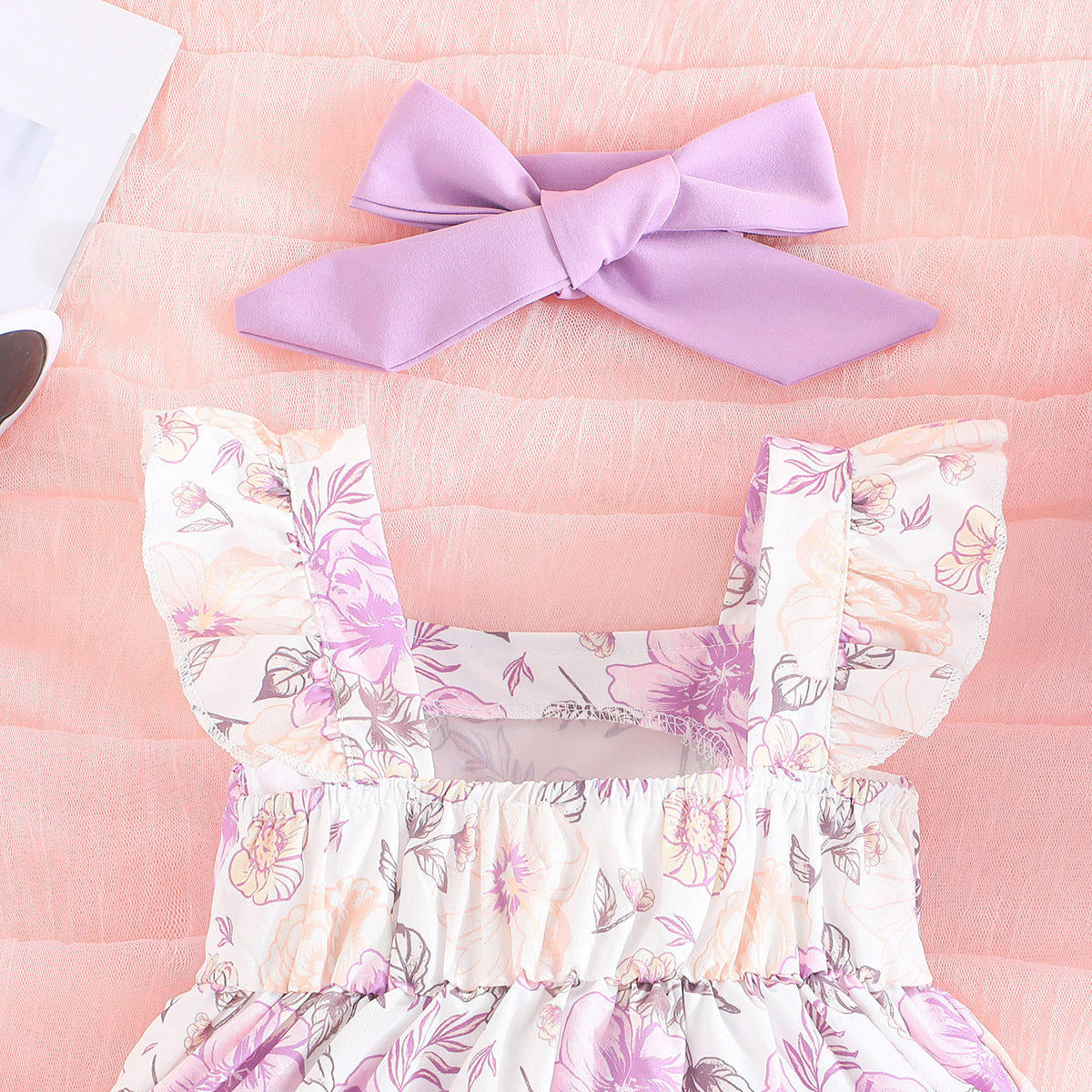 Girls Printed Square Neck Top With Short