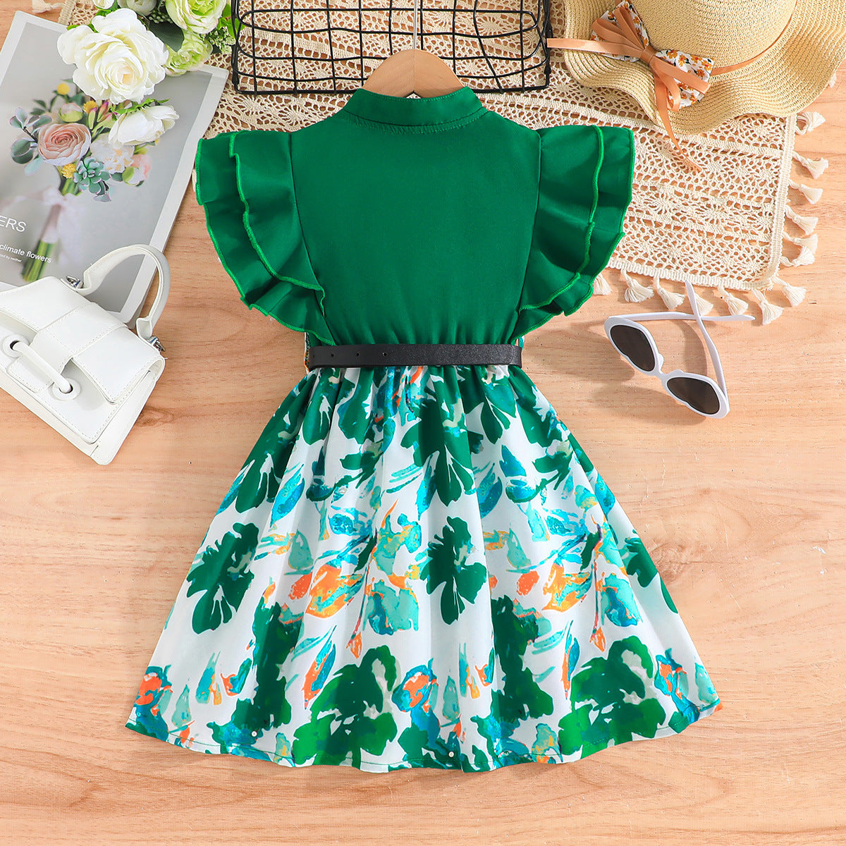 Floral Print Flutter Sleeve Fit & Flare Dress