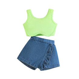 Girls Solid Top and Shorts Set