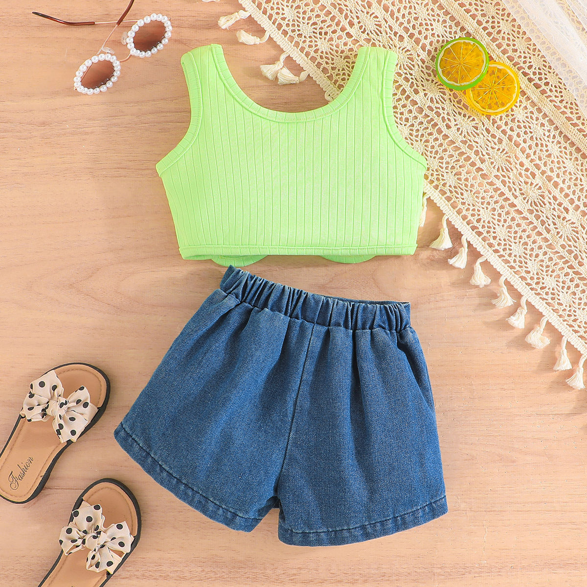 Girls Solid Top and Shorts Set