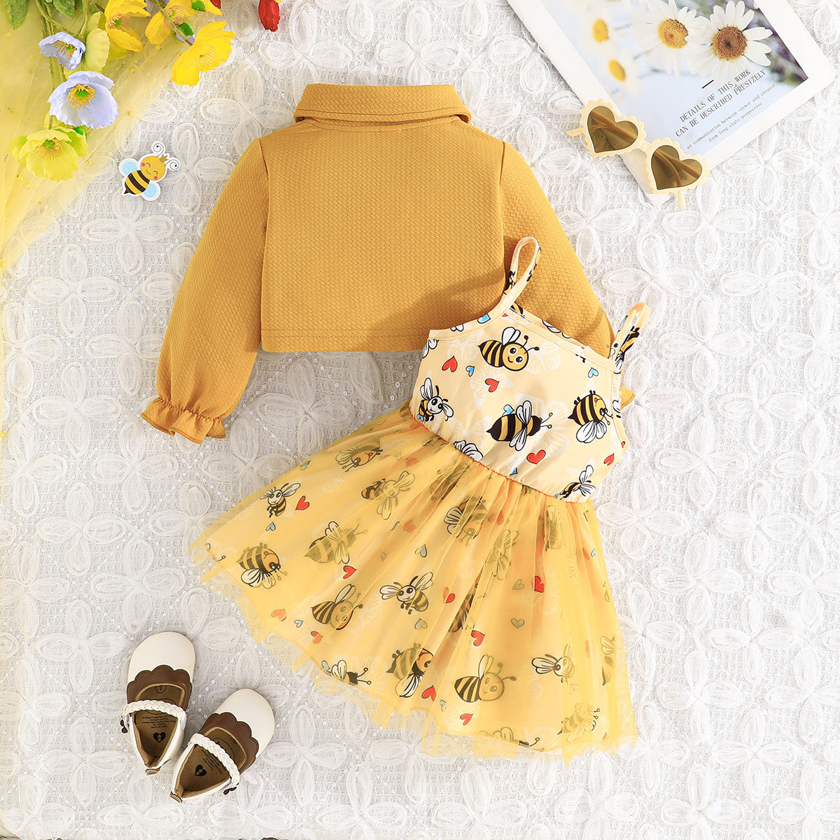 Print Net Fit & Flare Midi Dress With Shirt