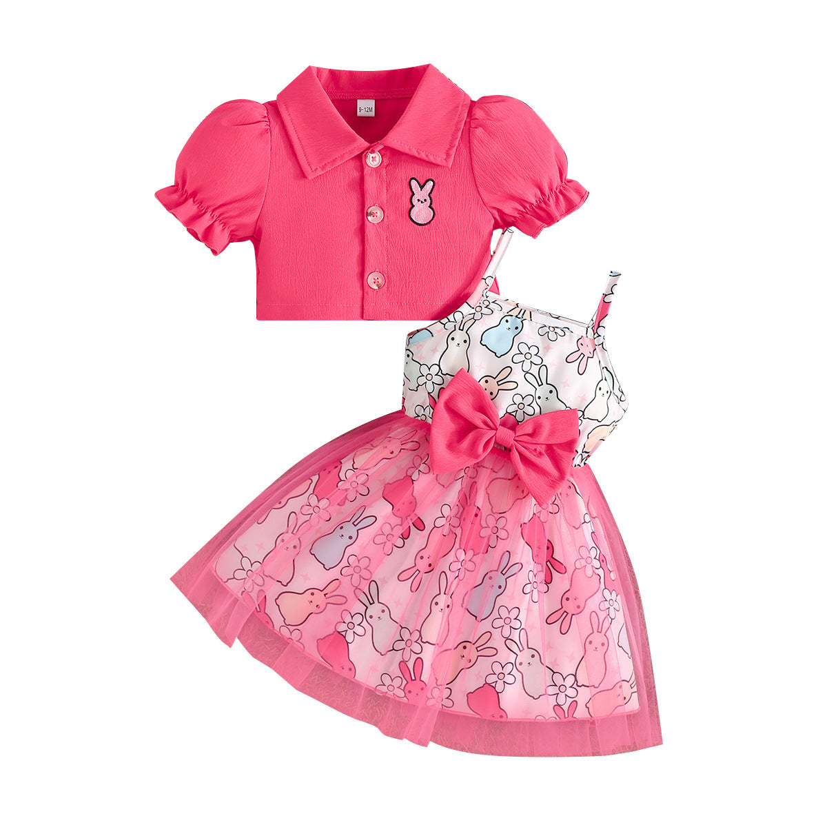 Infants Shirt Collar Short Sleeves Top & Skirt