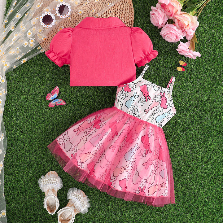 Infants Shirt Collar Short Sleeves Top & Skirt